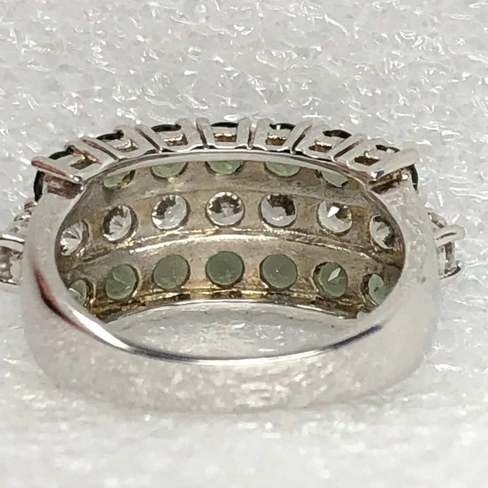 White Topaz And Green CZ Ring Size 6
